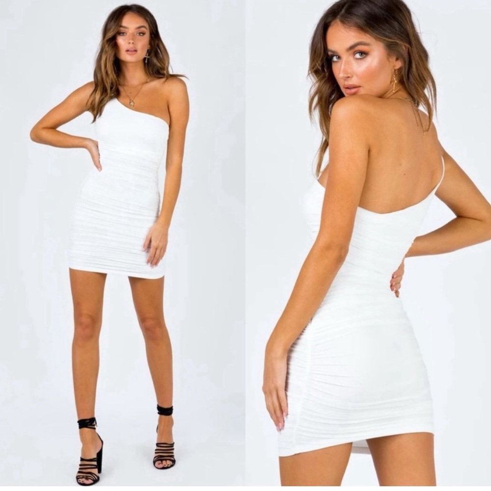 NWT Princess Polly Jocasta One-Shoulder Ruched Mini Dress in White sz US 0